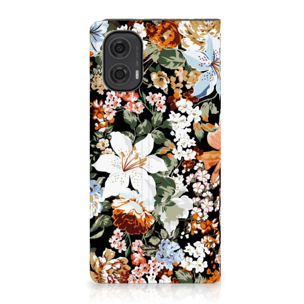 Motorola Moto G24 G04 G24 Power Smart Cover Dark Flowers voorkant