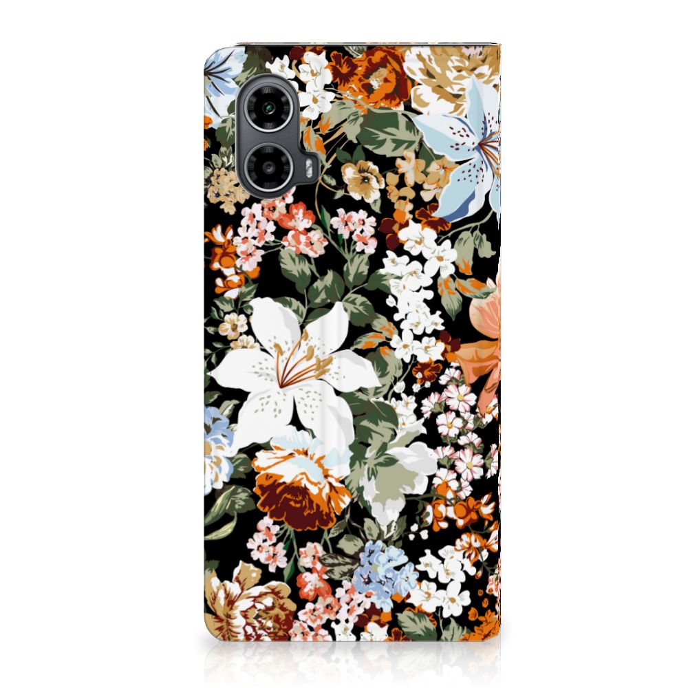 Motorola Moto G34 Smart Cover Dark Flowers achterkant