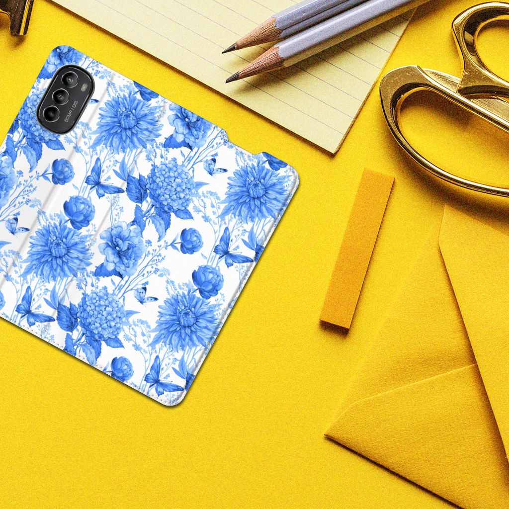 Motorola Moto G52 Moto G82 Smart Cover Flowers Blue design bovenaanzicht