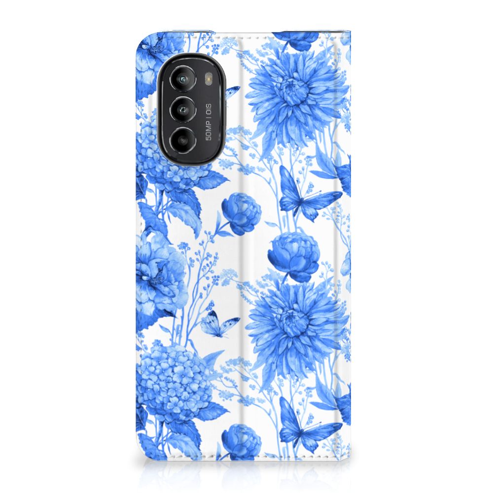 Motorola Moto G52 Moto G82 Smart Cover Flowers Blue voorkant