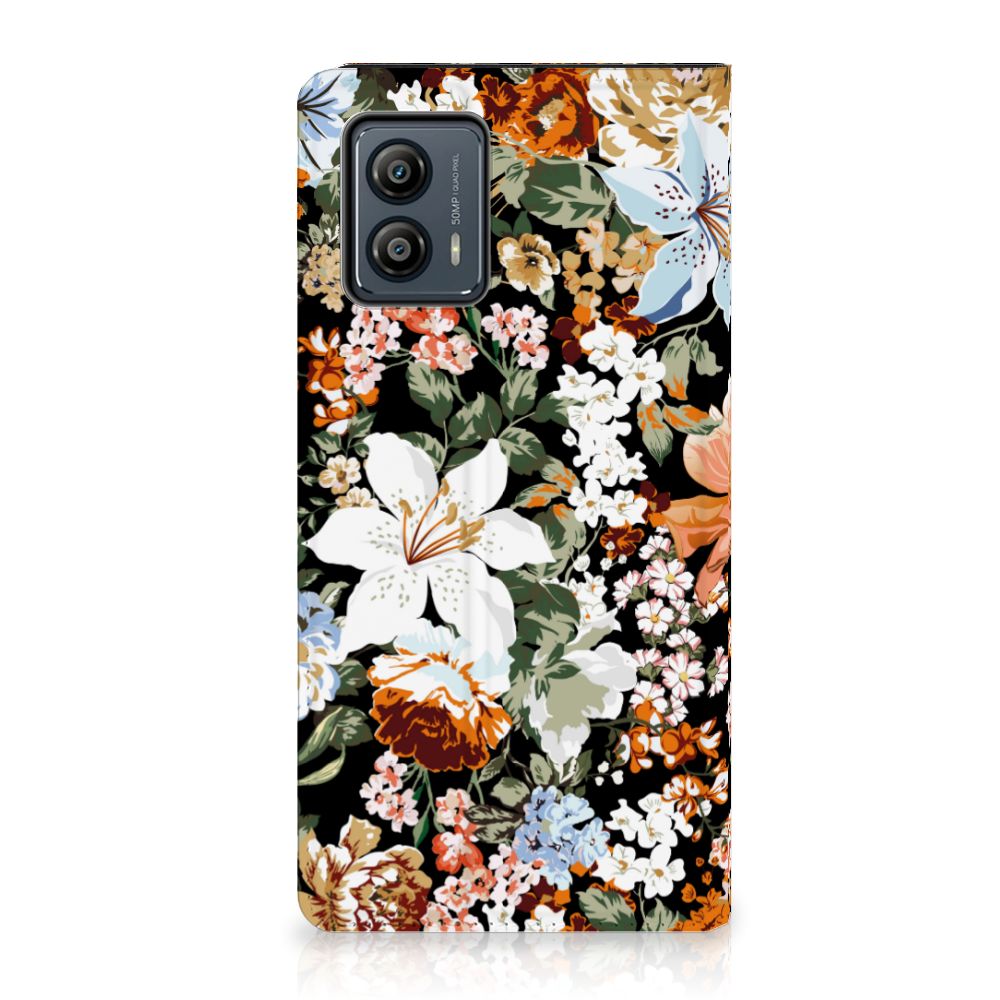 Motorola Moto G53 Smart Cover Dark Flowers vooraanzicht