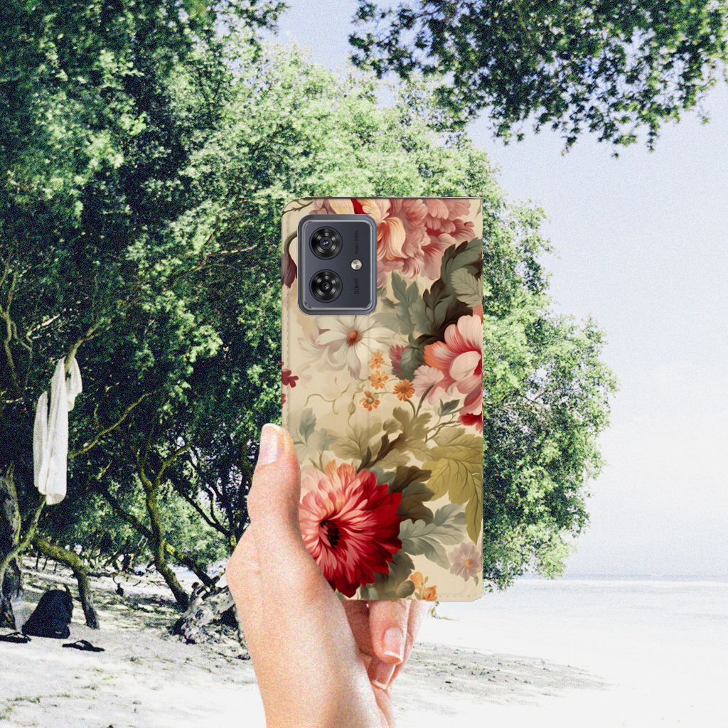 Motorola Moto G54 Smart Cover Bloemen aanzicht hand strand