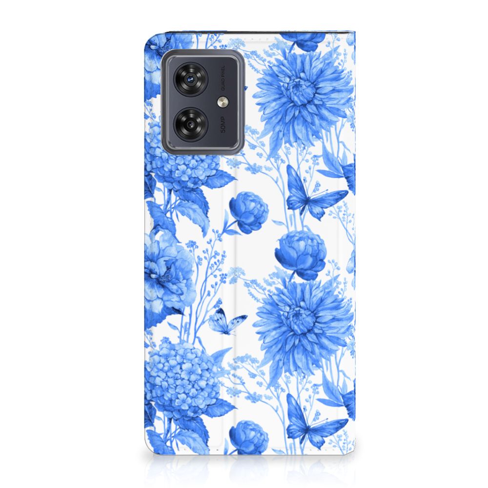 Smart Cover voor Motorola Moto G54 Flowers Blue design bloemen blauw aanzicht