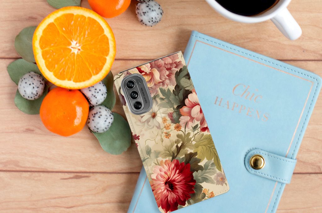 Motorola Moto G62 5G Smart Cover Bloemen aanzicht