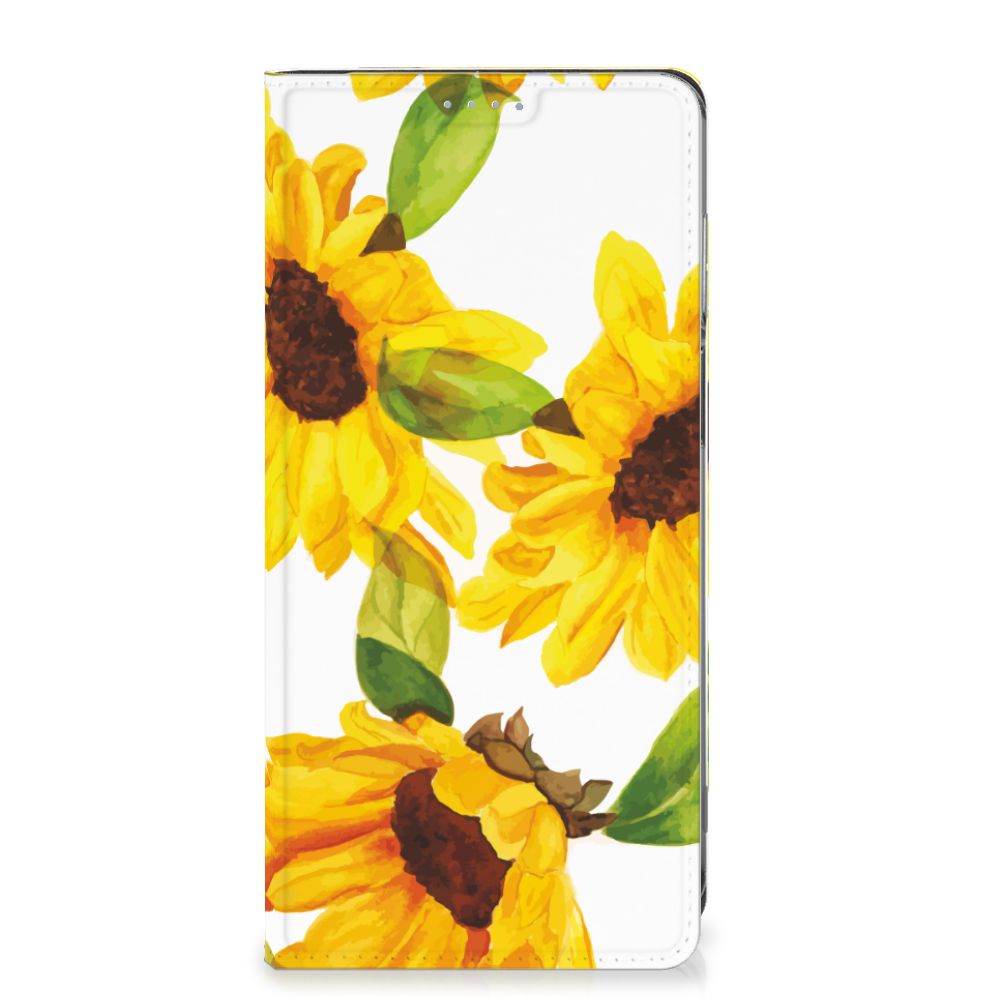 Smart Cover voor Motorola Moto G62 5G Zonnebloemen zonnebloemen ontwerp zijkant