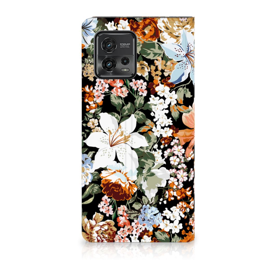 Smart Cover voor Motorola Moto G72 Dark Flowers bloemen achterzijde