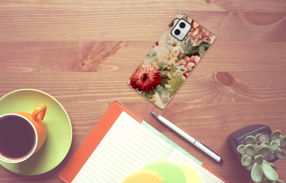 Motorola Moto G73 Smart Cover Bloemen bovenaanzicht