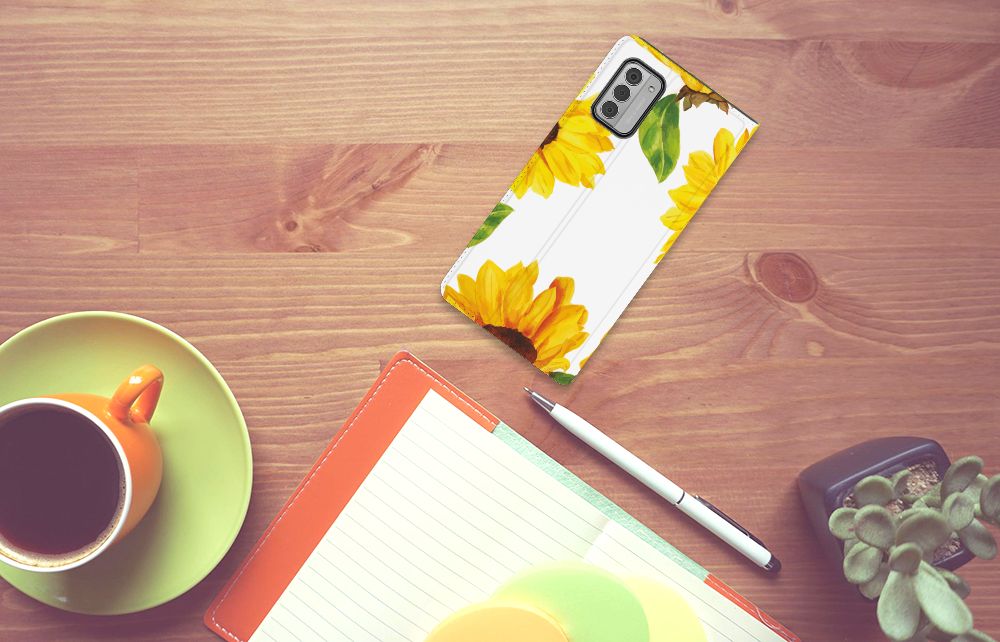 Nokia G42 Smart Cover Zonnebloemen bovenaanzicht