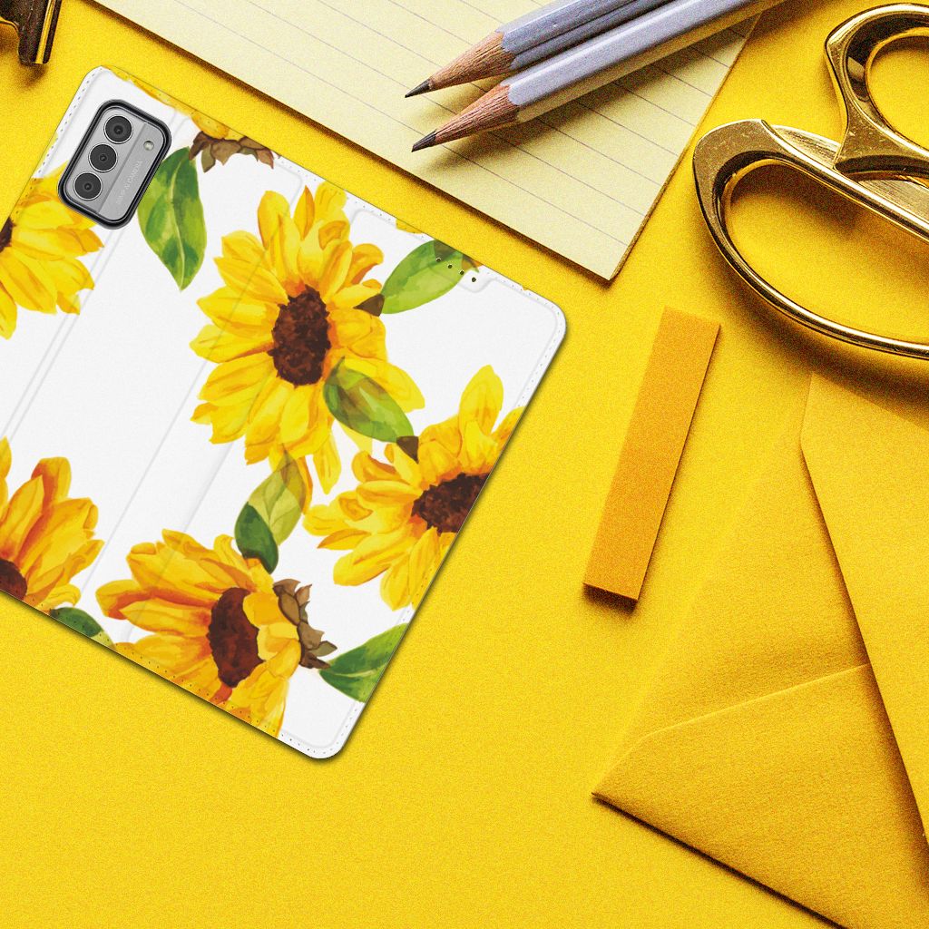 Smart Cover voor Nokia G42 Zonnebloemen zonnebloemen design bovenaanzicht