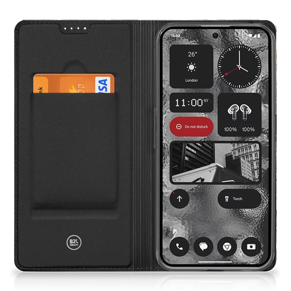 Smart Cover voor Nothing Phone (2) Dark Flowers binnenzijde met pasjeshouder en scherm