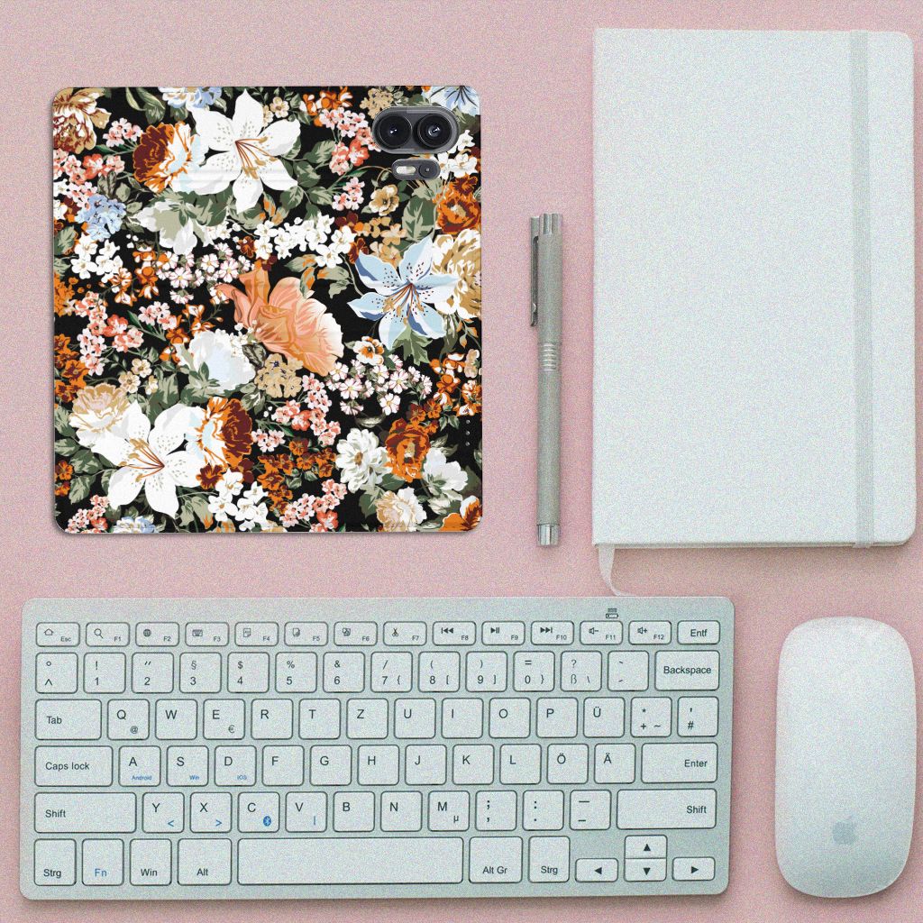 Smart Cover voor Nothing Phone (2) Dark Flowers bloemen design bovenaanzicht