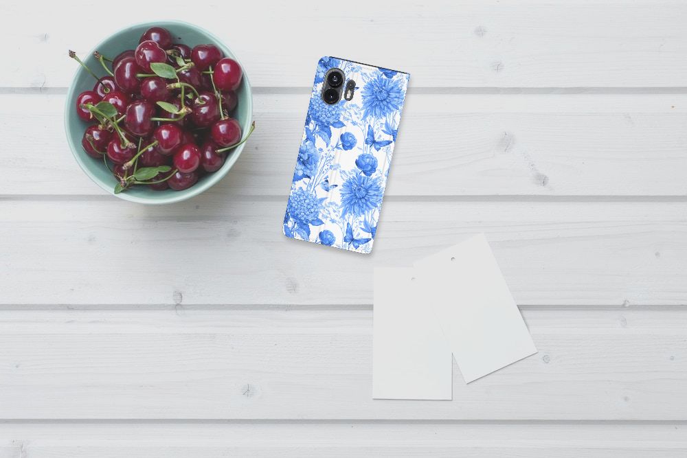 Smart Cover voor Nothing Phone (2) Flowers Blue design blauw bloemen bovenaanzicht