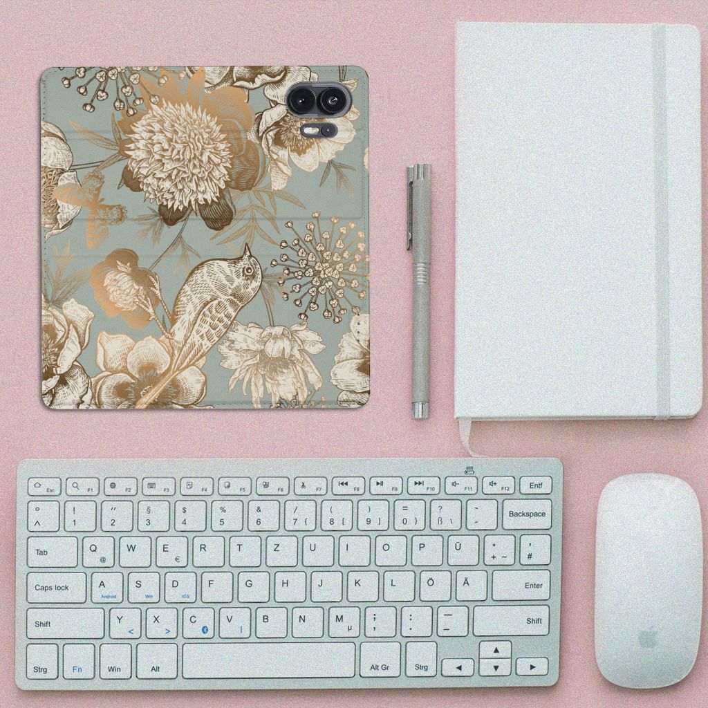 Smart Cover voor Nothing Phone (2) Vintage Bird Flowers bovenaanzicht