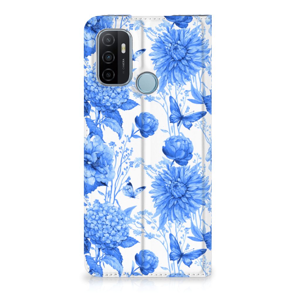 OPPO A53 A53s Smart Cover Flowers Blue voorzijde