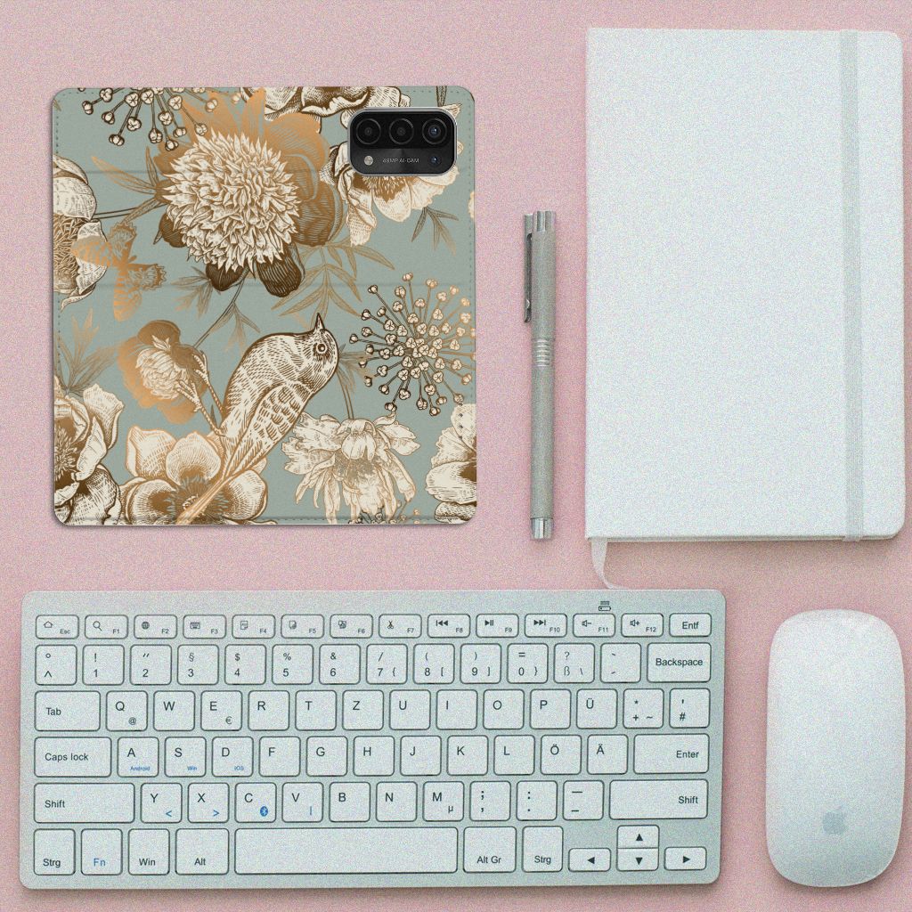 Smart Cover voor OPPO A54 5G | A74 5G | A93 5G Vintage Bird Flowers bovenaanzicht
