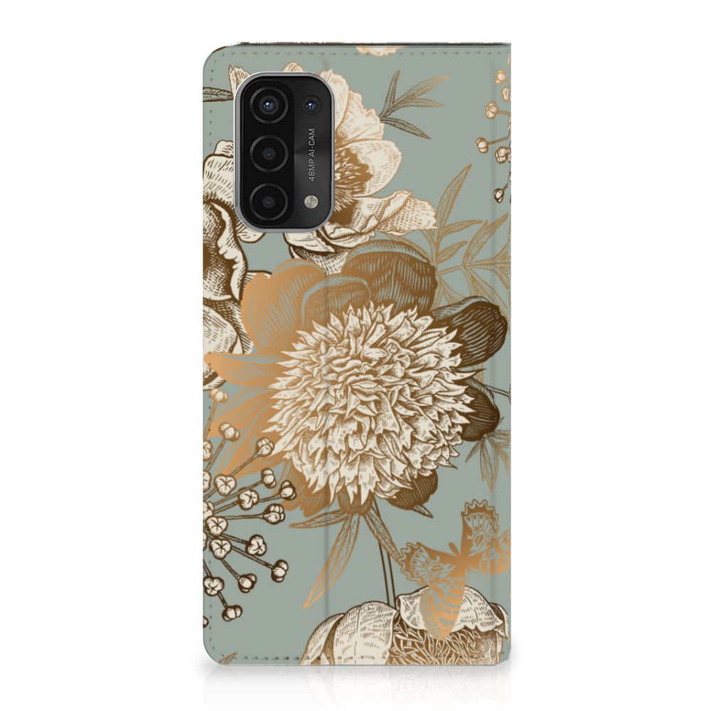 OPPO A54 5G A74 5G A93 5G Smart Cover Vintage Bird Flowers voorkant