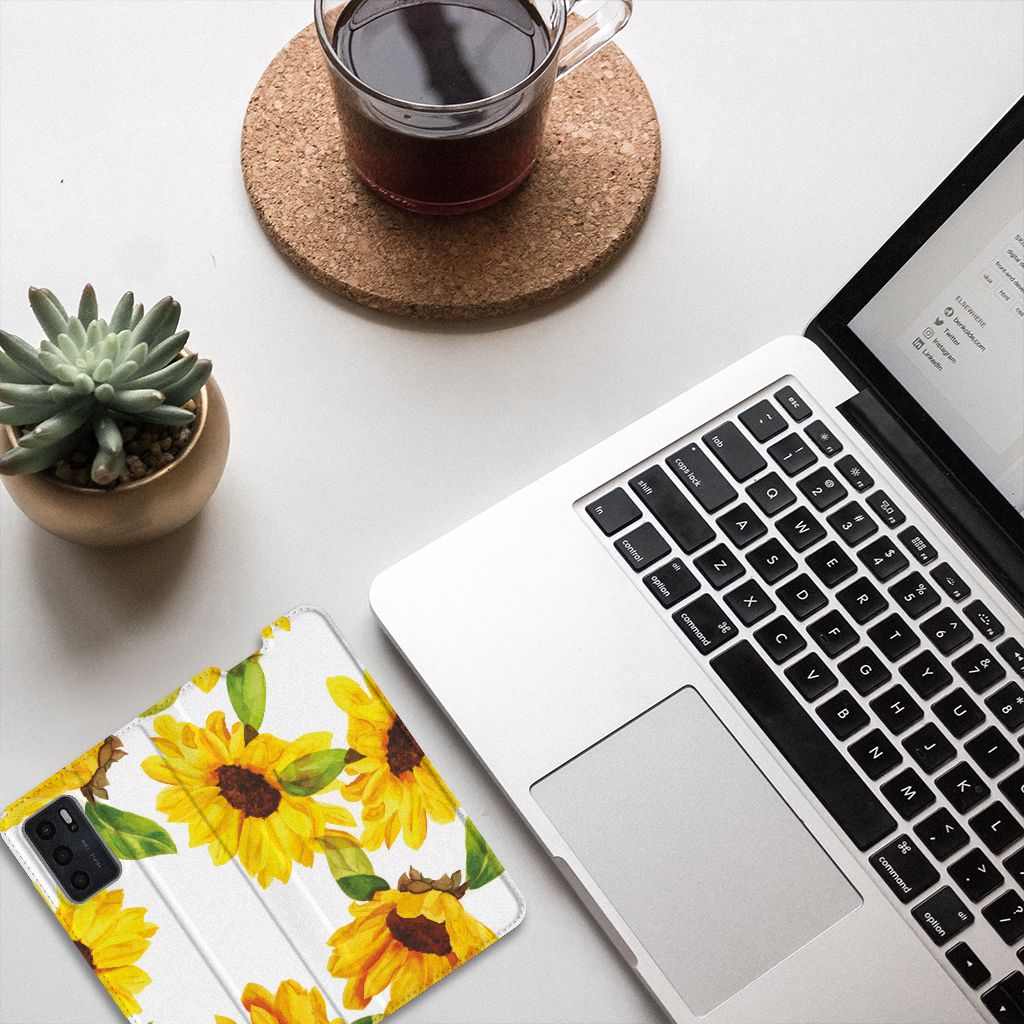 Smart Cover voor OPPO A54s | A16 | A16s Zonnebloemen - B2C Telecom