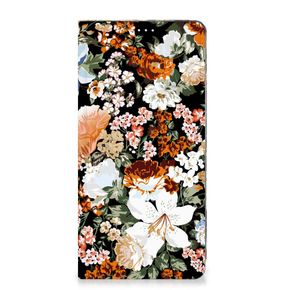 Smart Cover voor OPPO Reno10 | 10 Pro Dark Flowers met kleurrijke bloemenprint voor gebruiksgemak en bescherming 🌺.