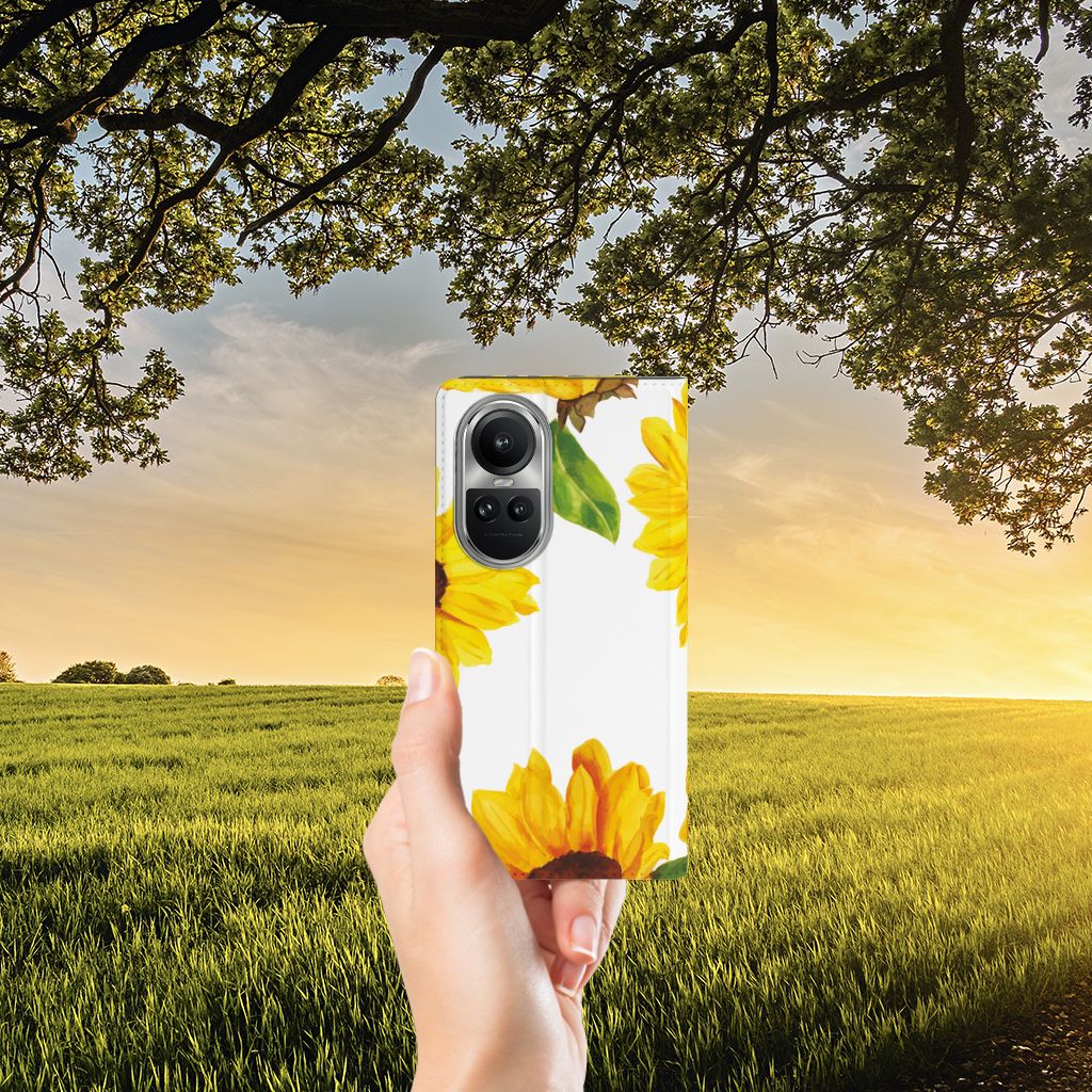 OPPO Reno10 10 Pro Smart Cover Zonnebloemen hand aanzicht