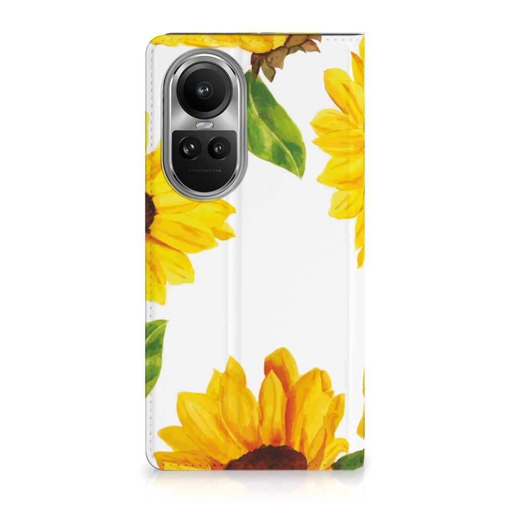 Smart Cover voor OPPO Reno10 | 10 Pro Zonnebloemen voorkant bloemen