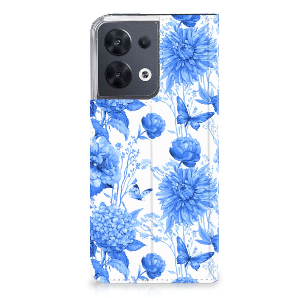 OPPO Reno8 Smart Cover Flowers Blue voorzijde