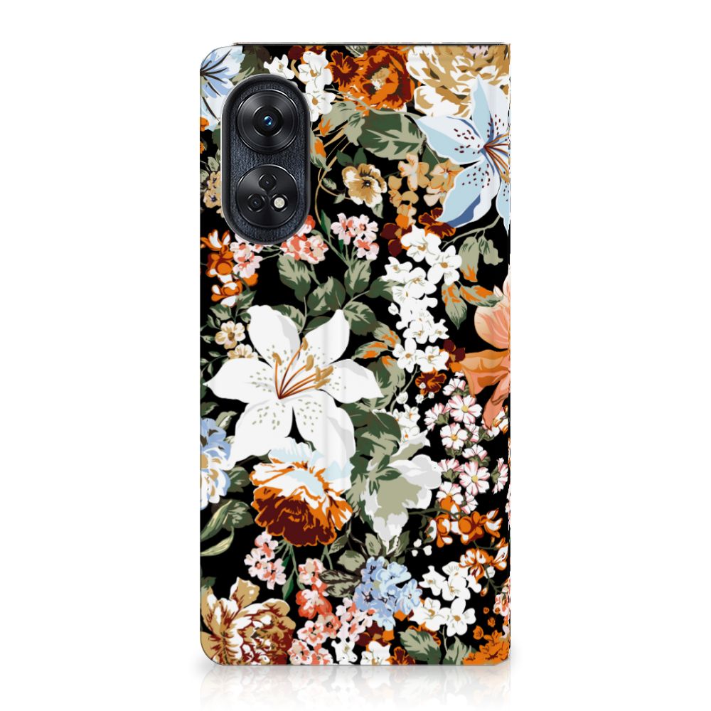 OPPO Reno8 T 4G Smart Cover Dark Flowers achteraanzicht