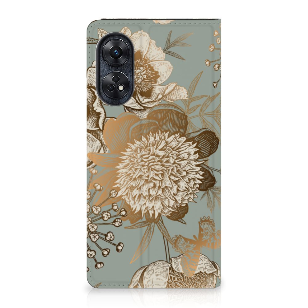 Smart Cover voor OPPO Reno8 T 4G Vintage Bird Flowers met vintage bloemen design voor stijl en bescherming.