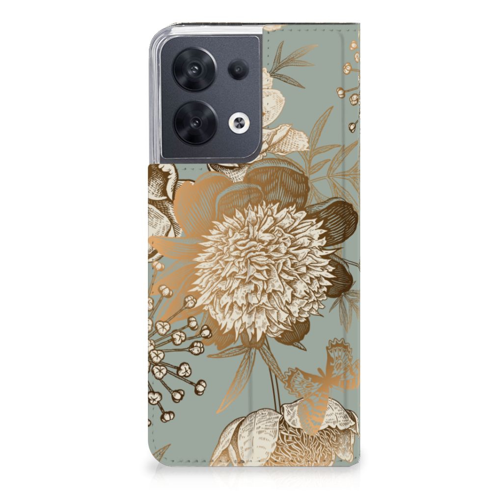 Smart Cover voor OPPO Reno8 Vintage Bird Flowers voorkant