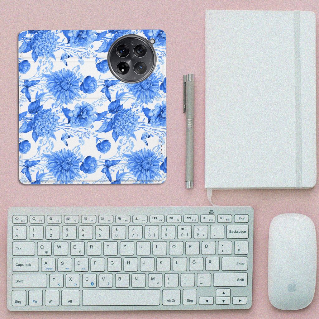 OnePlus 12 Smart Cover voor OnePlus 12 Flowers Blue bovenaanzicht