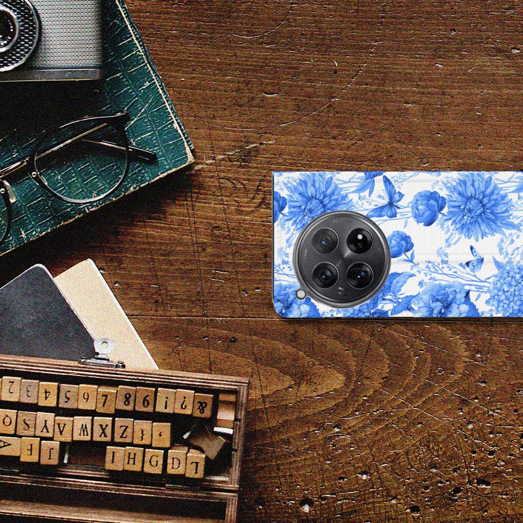OnePlus 12 Smart Cover Flowers Blue design bovenaanzicht