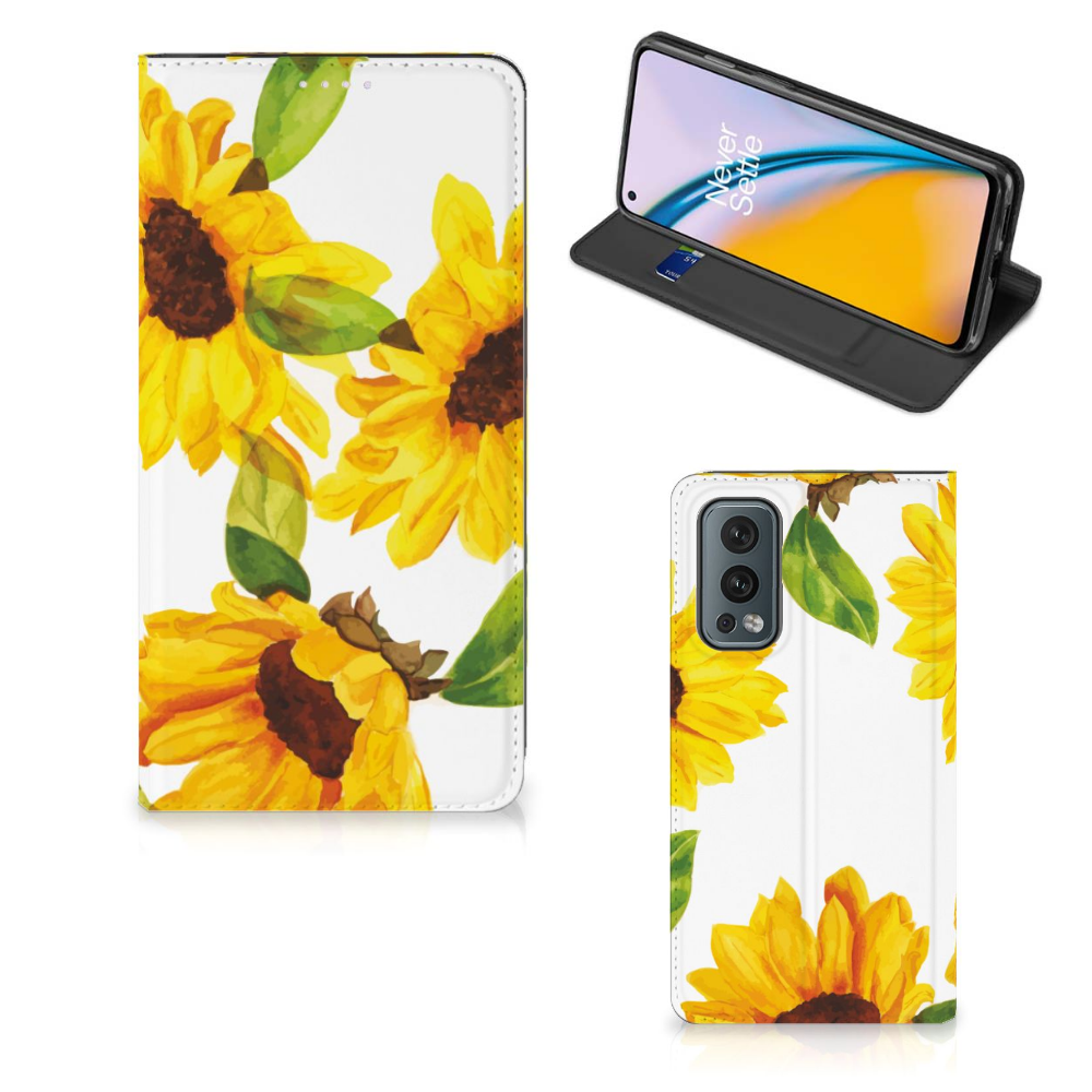 OnePlus Nord 2 5G Smart Cover Zonnebloemen zij aanzicht