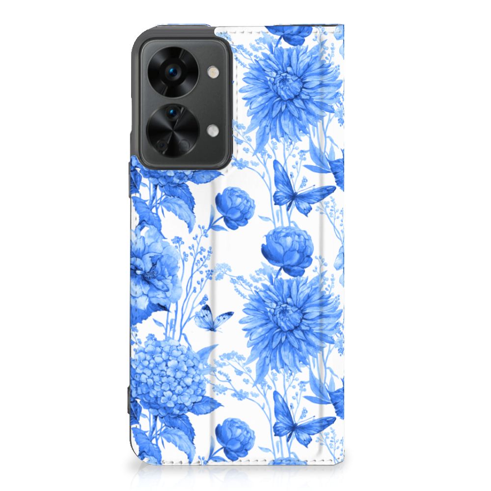 OnePlus Nord 2T Smart Cover Flowers Blue voorkant