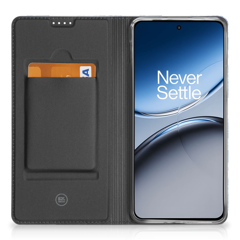 OnePlus Nord 4 Smart Cover voor OnePlus Nord 4 Flowers Blue binnenkant met pasjes en scherm