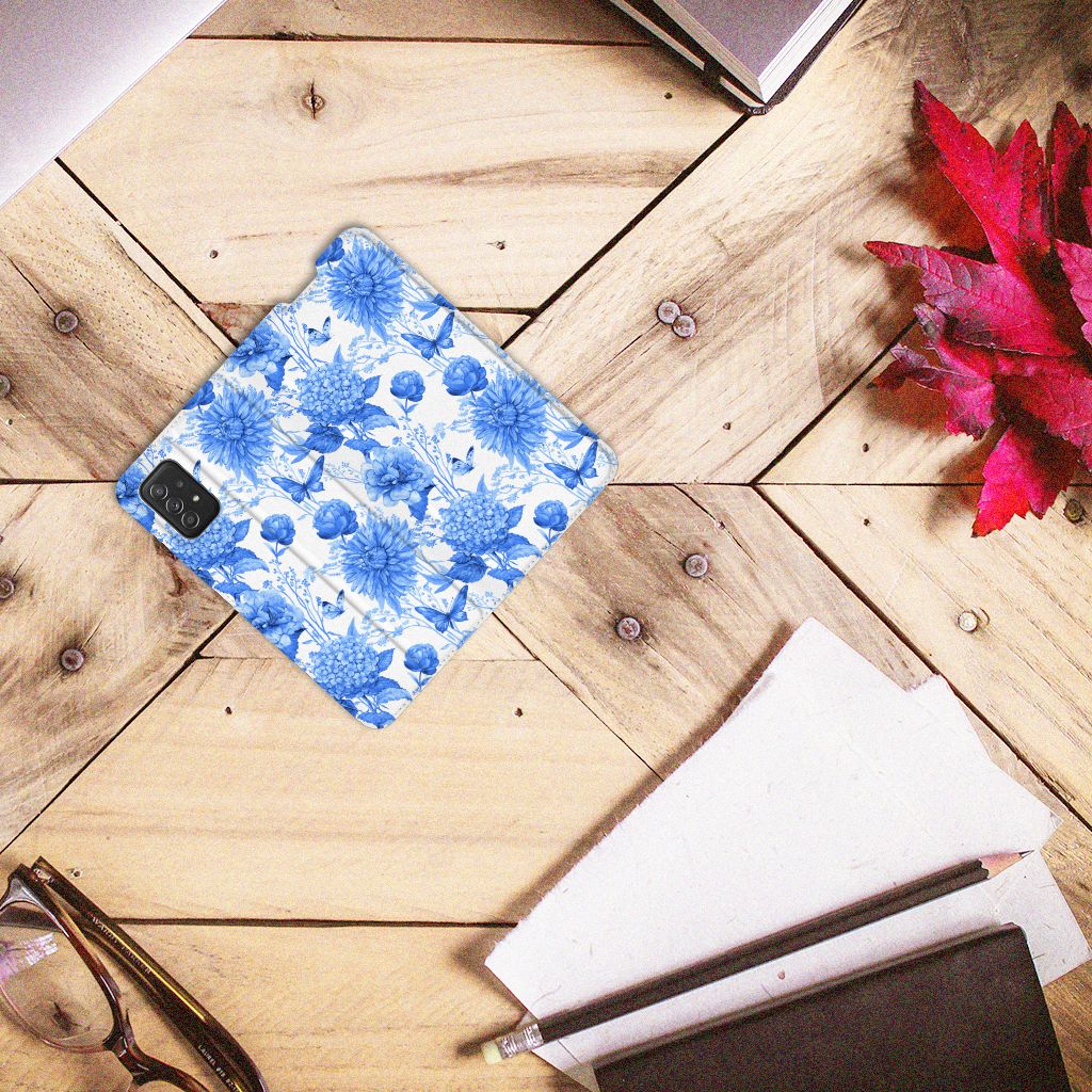 Samsung Galaxy A03s Smart Cover Flowers Blue bovenaanzicht