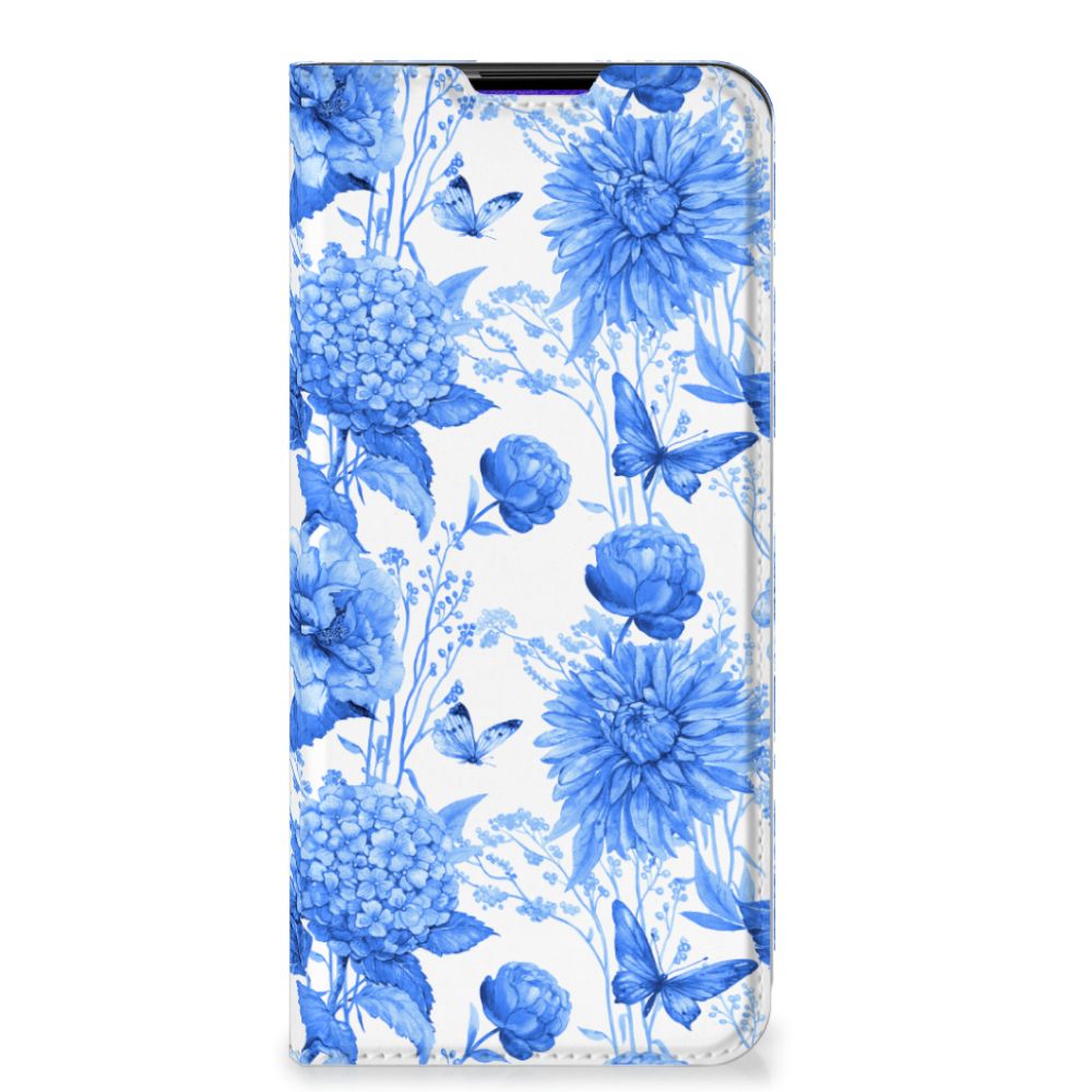 Samsung Galaxy A03s Smart Cover Flowers Blue bloemen ontwerp voorkant