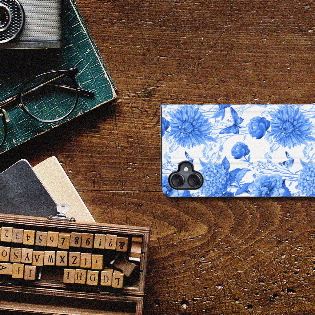 Samsung Galaxy A05 Smart Cover Flowers Blue bovenaanzicht