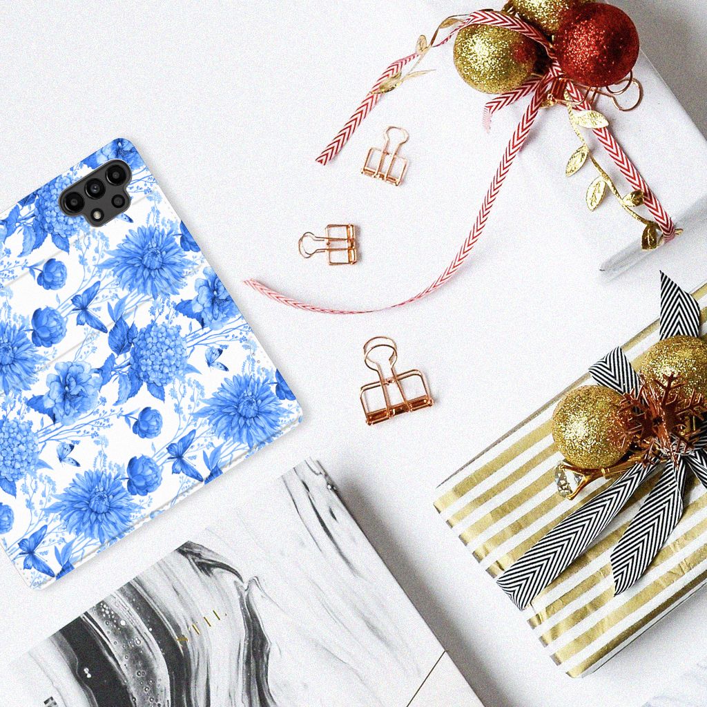 Smart Cover voor Samsung Galaxy A13 (4G) Flowers Blue achterkant bloemen blauw