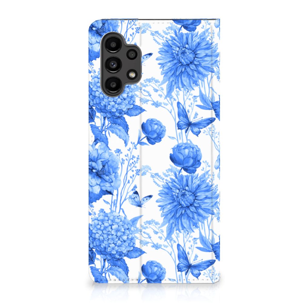 Samsung Galaxy A13 (4G) Smart Cover Flowers Blue achterzijde bloemen design