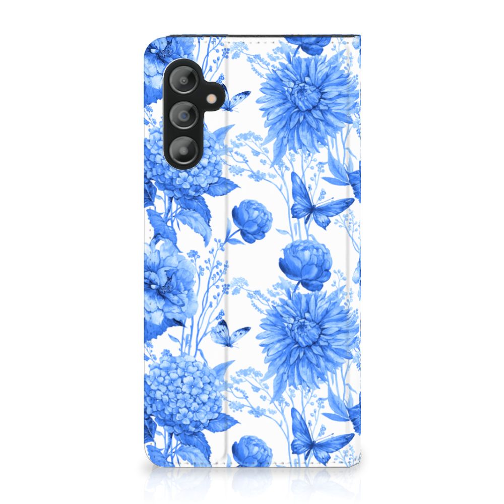 Samsung Galaxy A14 5G Smart Cover Flowers Blue achterkant