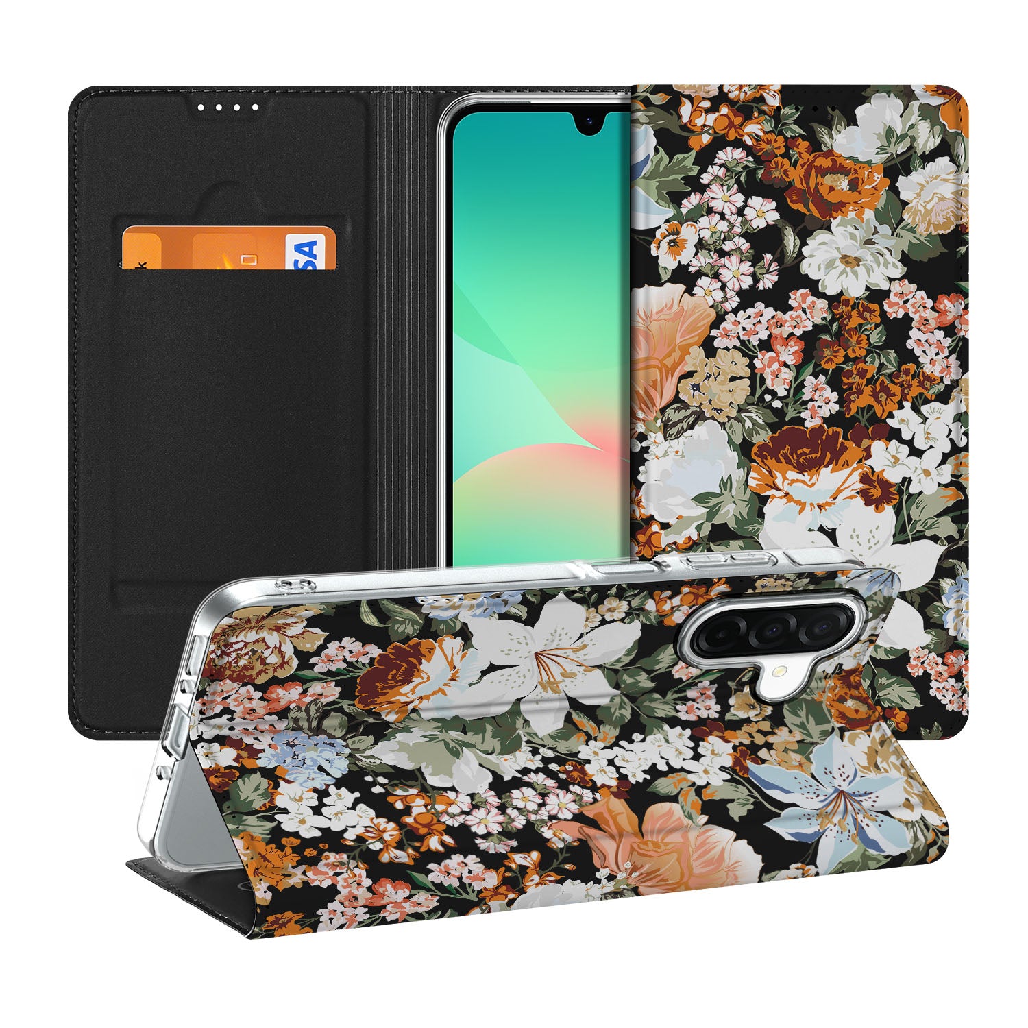 Samsung Galaxy A26 Smart Cover Dark Flowers vooraanzicht