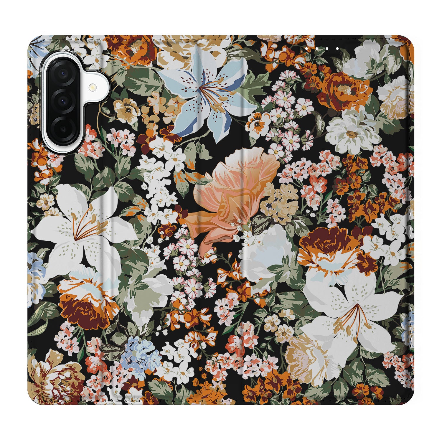 Samsung Galaxy A26 Smart Cover Dark Flowers bovenaanzicht