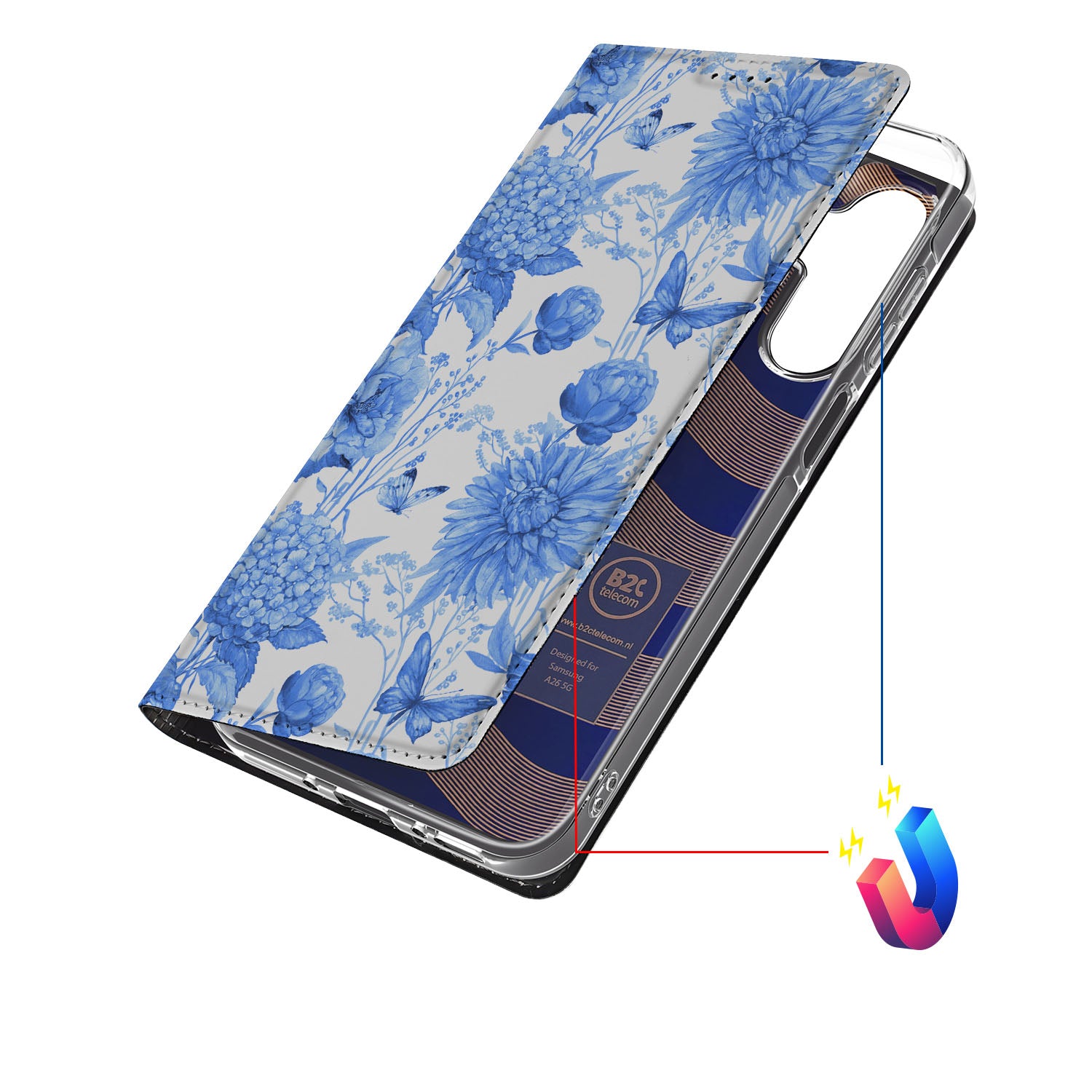Samsung Galaxy A26 Smart Cover Flowers Blue zijaanzicht