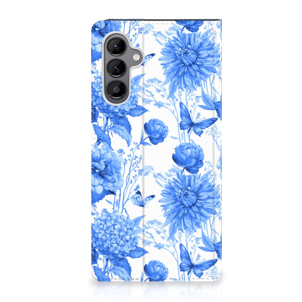 Samsung Galaxy A34 Smart Cover Flowers Blue voorkant