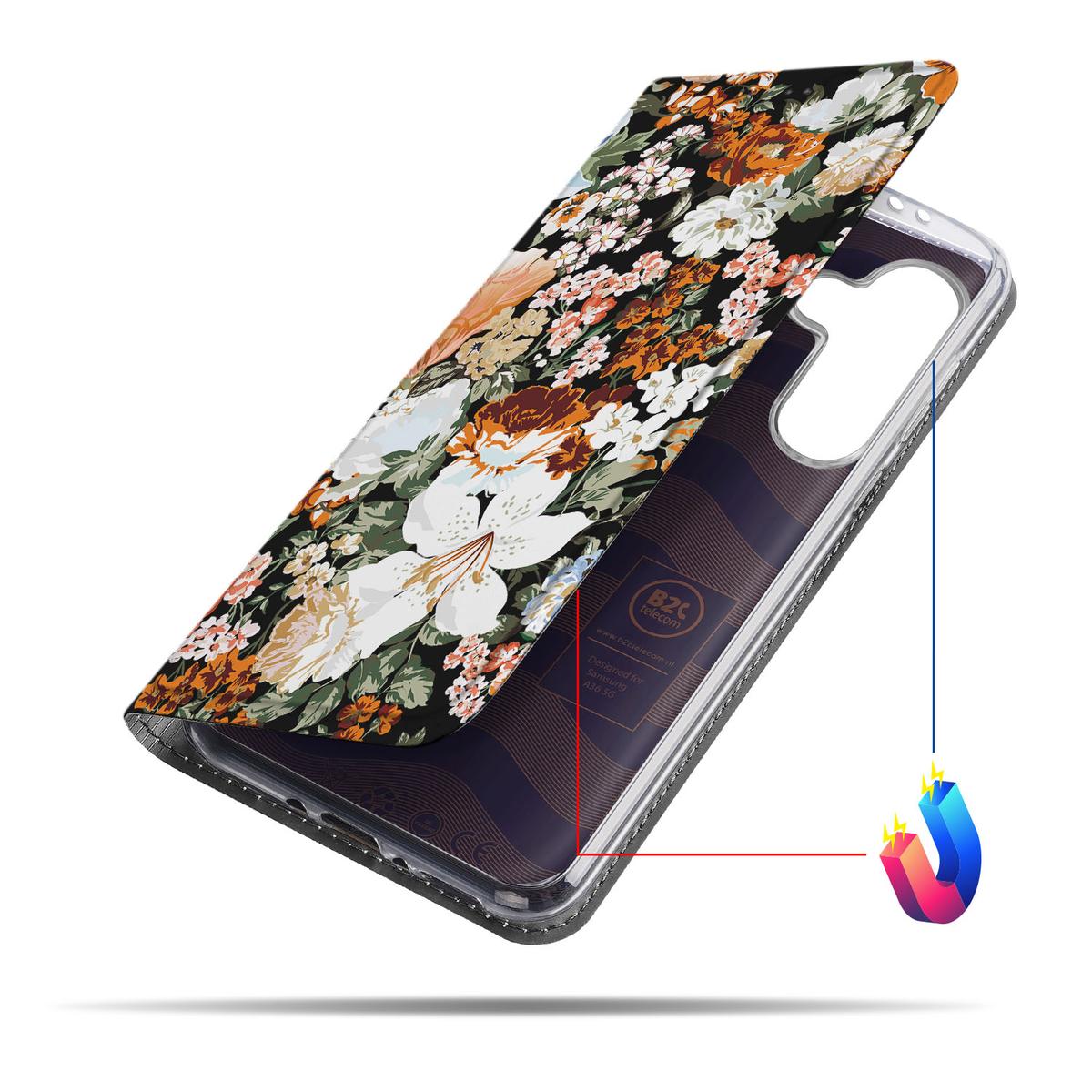 Samsung Galaxy A56 A36 Smart Cover Dark Flowers hoesje zijaanzicht