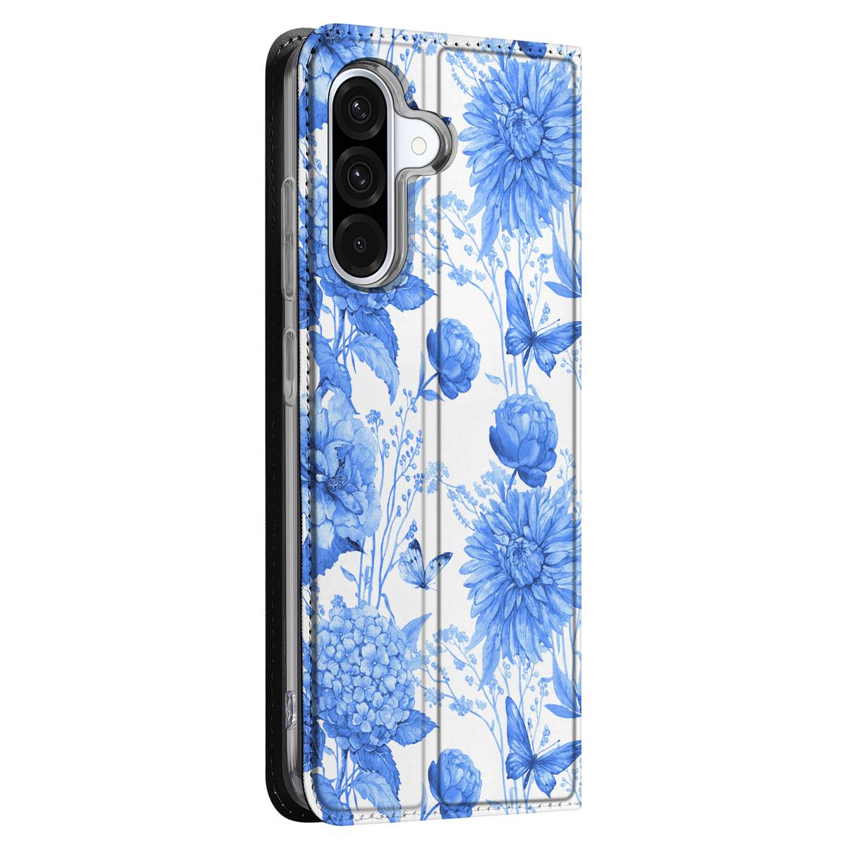 Samsung Galaxy A56 A36 Smart Cover Flowers Blue zijaanzicht