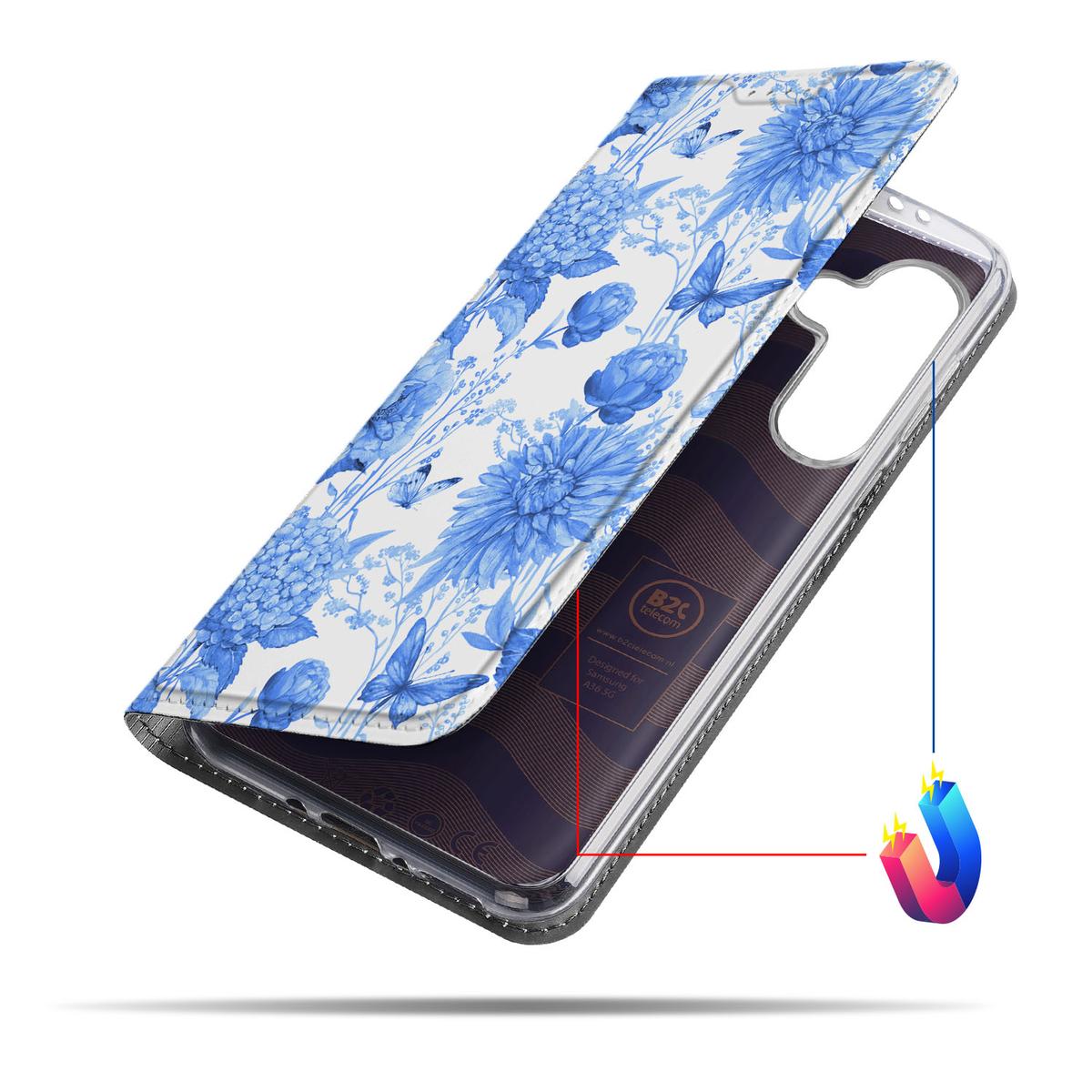 Samsung Galaxy A56 A36 Smart Cover Flowers Blue aanzicht