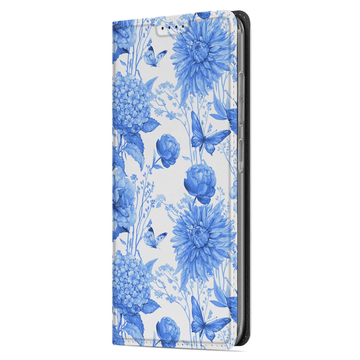 Samsung Galaxy A56 A36 Smart Cover Flowers Blue zijkant