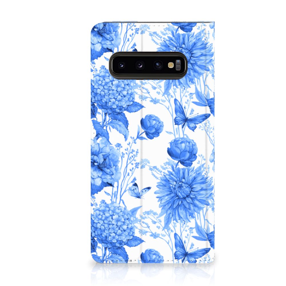 Samsung Galaxy S10 Smart Cover Flowers Blue voorzijde