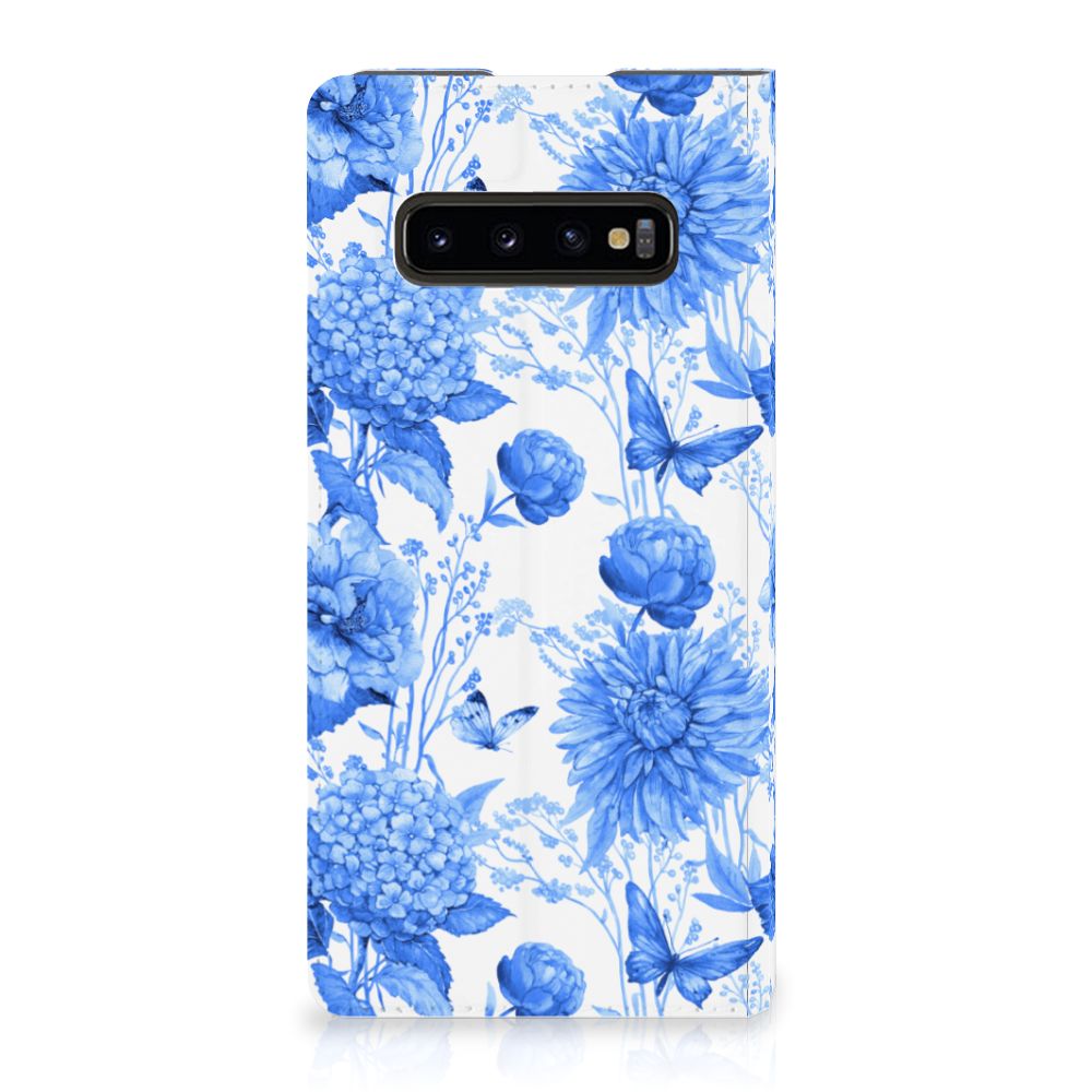 Samsung Galaxy S10 Plus Smart Cover Flowers Blue voorzijde