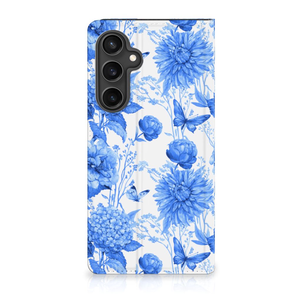 Samsung Galaxy S23 FE Smart Cover Flowers Blue voorzijde